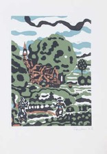 Gottfried Teuber (1937)  - Vierfarben-Original-Linolschnitt 'Faust II'