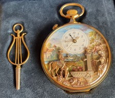 REUGE Taschenuhr, Modell "Prunk", Figurenautomat, Box, Expertise, HOCHWERTIG