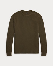 RRL Ralph Lauren Rundhalspullover aus Waffelpiqué Oliv/Braun Größe L