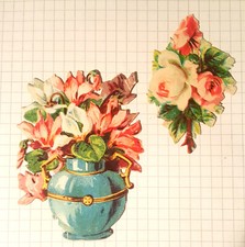 2 alte Oblaten Glanzbild Poesiealbum Scrab BLUMEN um 1900, 8 x 6 cm