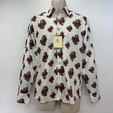 Claudio Lugli Hemd Herren Small Skull Print Weiß Baumwolle Gr. S 37-38 Neu mit Etikett "