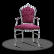 Barock Stuhl Pink Silber Stoff Antik Auffällig Knallig Büro Wohnzimmer Elegant