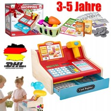 Kinder Holz Kasse mit Scanner Kaufladen Spielkasse Lebensmittel Kaufmannsladen
