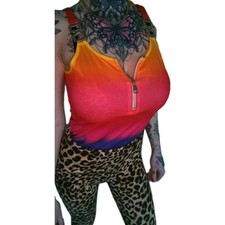 süßes sexy Damen Oberteil mehrfarbiges Top mit Reißverschluss