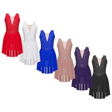 Mädchen Eiskunstlauf Kleid Bühnenauftritt Rollschuhkleid Gymnastik Tanzkleid