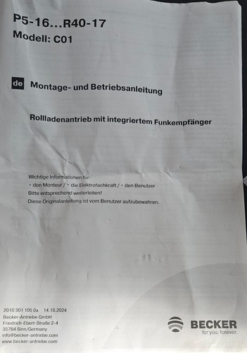 Becker funk rolladenmotor - becker,