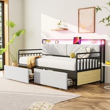 Tagesbett Sofabett 90x200 cm Eisenbett Bettsofa mit LED-Beleuchtung & Schubladen