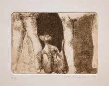 Karl Heinz Engelin Figur Akt Postwar signiert Farbradierung 1977 e.a.