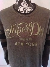 SuperDry Tolles Strickkleid Longpulli  * Khaki * Gr. 42 * Stickerei *