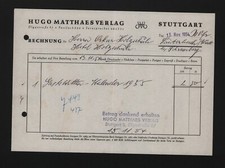 STUTTGART, Rechnung 1954, Hugo Matthaes Verlag Kalender