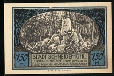 Notgeld Schneidemühl, 1,50 Mark, Friedrichstein Gedenktafel im Wald und Stadtwa 