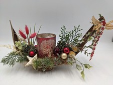 Weihnachtsgesteck Teelicht Schleife Stern rot