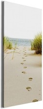 Wallario Leinwandbild Wandbild Spuren Sand- Fußspuren durch Düne Meer Dünen Gras