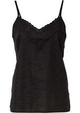 Leinen-Top mit Stickerei und V-Ausschnitt Gr. 40 Schwarz Damen Sommer-Top Neu*