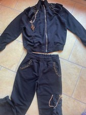 Paparazzi Mega auffälliger Jogging Anzug M schwarz/gold Fell Perlen Kette Logo
