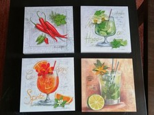 4 Wandbilder auf Holzplatten, Deko, Küche, Bar, Eurogaphics 