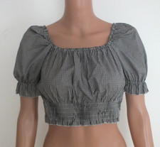 NEU ITALY bauchfreies Top Dirndl Bluse gesmokt mit Puffärmel M / L 38 40 42