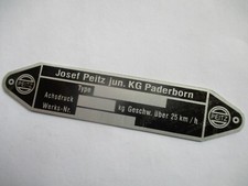 Josef Peitz Typenschild Schild Achse Bremse Auflaufvorrichtung blanco Espe s89