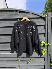 Angora Pullover Größe M 38 40 42 Damen schwarz 80er Jahre Pullover Vintage Retro