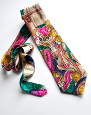 Sepp Halbritter Seidenkrawatte Motiv Paris Bistro Kaffee Szene bunt Vintage Tie