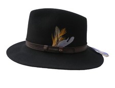 Herrenhut Traveller Fedora von STETSON in Schwarz Gr. 55 wasserabweisend rollbar