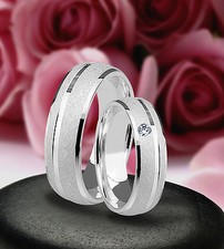 2 Ringe Trauringe Eheringe mit Stein , Silber 925 , Gravur Gratis , J18-1