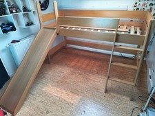 Hochbett aus Buche mit Rutsche teilmassiv Holz Kinderhochbett Kinderbett