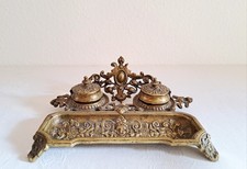 Antike französische Art Nouveau Bronze Schreibtischgarnitur Doppel Tintenfass