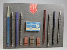Vintage ESPADA Präsentationstafel Metall Schutzkappen Kopierstifte Kreide
