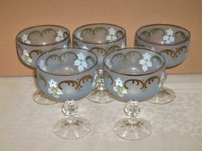 5 alte Sektgläser, Sektschalen Bohemia, Emailmalerei Handbemalt mit Vergoldung