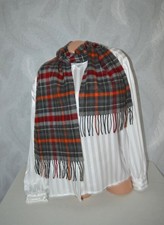 Warmer modischer Schal von CASHMINK kariert mit langen Fransen grau/orange 180cm