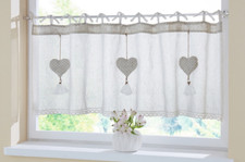 Scheibengardine Bistrogardine Fenstervorhang Häkelborte Herzhänger Leinenoptik 