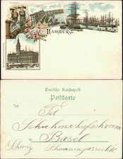 Litho AK Altstadt-Hamburg Jungfernstieg, Hafen mit Segelschiffen, Rathaus 1900