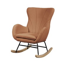 B-Ware SVITA KNUT Schaukelstuhl Schwingstuhl Holz Armlehnen Teddyboucle Braun