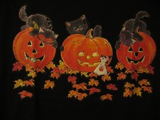 Halloween T-Shirt schwarz Katzen Kinder Kürbis Mäuse Herbstlaub cats halloween
