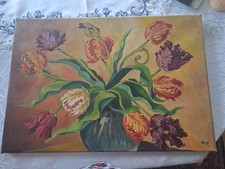Kleines Ölgemälde, Gr 38x54 cm, Blühende Tulpen