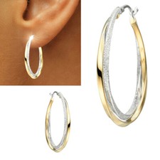 Große Glitzer echt Silber 925er Creolen Bicolor 925 Ohrringe vergoldet Gold neu