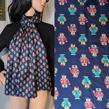 Vintage Christian Fischbacher Seide marine rot Bären Teddybär Regal langer Schal 