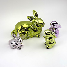 Deko Hasen Set | Grün, Silber &Lila| Glänzend | Osterdeko | Modern | Chromoptik