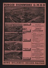 BURG HESSEN-NASSAU, Werbung 1931, Burger Eisen-Werke GmbH Juno Gasgeräte