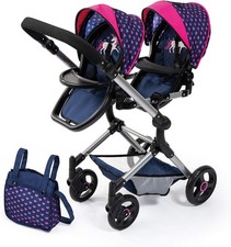 Zwillings Puppenwagen Twin Neo blau rosa Herz mit Pflegetasche 26254AA