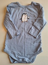 Baby Body Gr. 74/80 Topomini hellblau Pinguin lange Arme Druckknopf