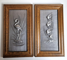 Wandbild Fische Flamingo Relief HM Wanddekoration Holzrajmen MCM 1940/50er Vtg.