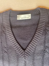 Herren Pullover, bau, Wolle, V-Ausschnitt, Zopfmuster, Breidhof, Gr 52, Top!