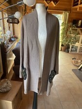 Katze Pailetten Tasche taupe/schwarz/silber/grün lässig Strickjacke  Onesize