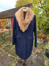 Dunkleblauer Wintermantel mit abnehmbaren Pelzkragen von Joules, Größe 44, UK 16