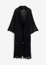 Neu Long Strickjacke Ajour-Muster Gr. 36/38 Schwarz Damen Strick-Jacke Cardigan