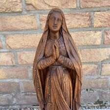 Alte Heiligenfigur Madonna Maria Lourdes Eichen Holz geschnitzt datiert signiert