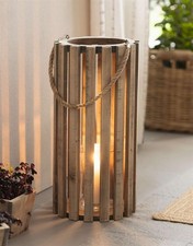 Holz Laterne "Recycelt" mit Windlicht Glas, Ø 28 x 58 cm groß, Kerzen Säule