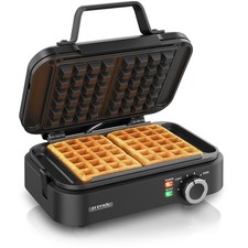 Arendo Waffeleisen Anitihaftbeschichtung 1200W Belgische Waffeln Schwarz Silber